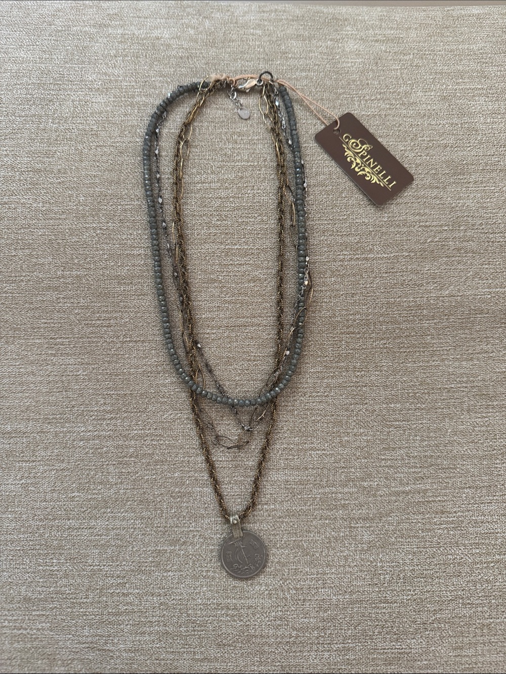 GSpinelli Gray and Bronze Layered Necklace with Coin Pendant